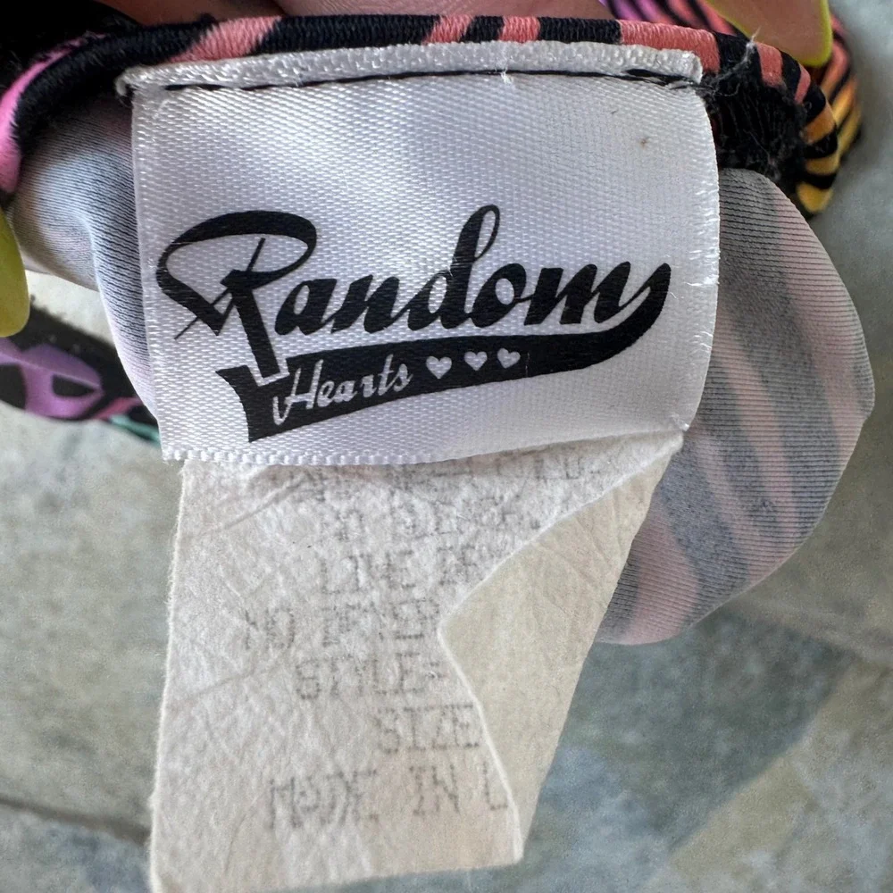 Vintage Y2K Rainbow Zebra Print Girls One Piece Swimsuit‎ Size 12 Mesh Trim